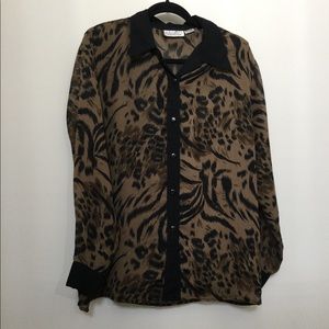 Vintage sheer animal print button up shirt